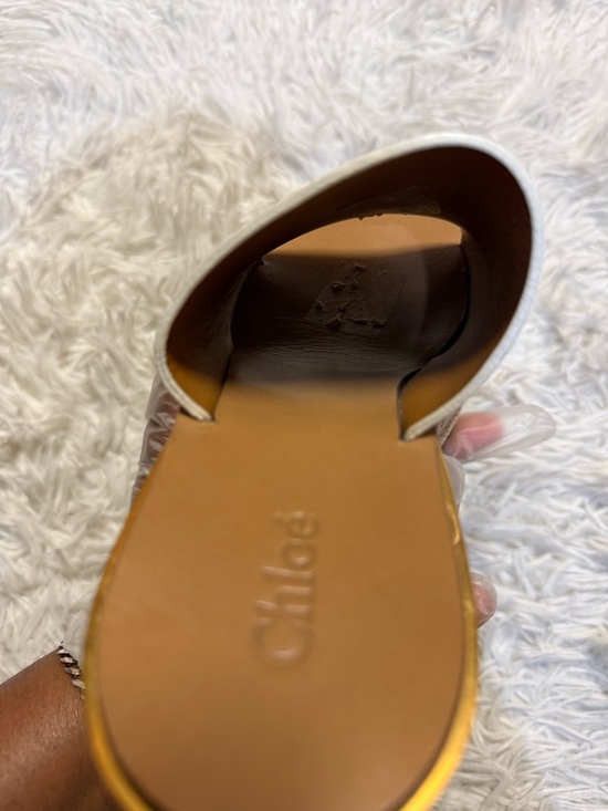 Chloe Camille Wedge Slide Sandals white Tan Gold Cork Platform - Picture 9 of 16